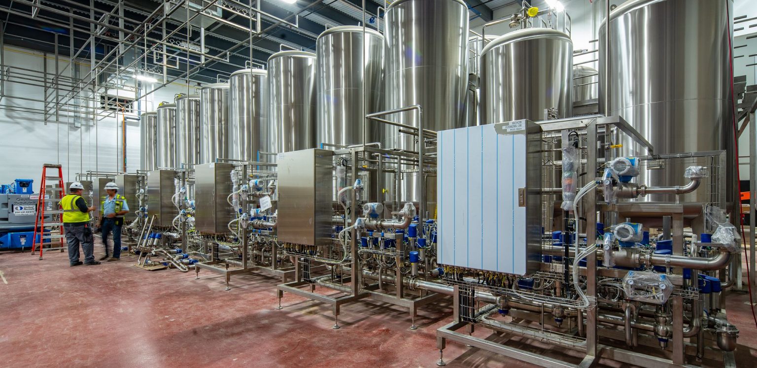 Food and beverage process infrastructure with water lines and hygiene controls